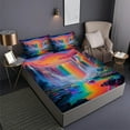thumbnail image 5 of 3-Piece Cosmic Rainbow Falls Print Bed Sheet Set - Ultra Soft Fitted Sheet & Pillowcases, Floral Bedding Collection for Girls, Teens and Adults, 5 of 10