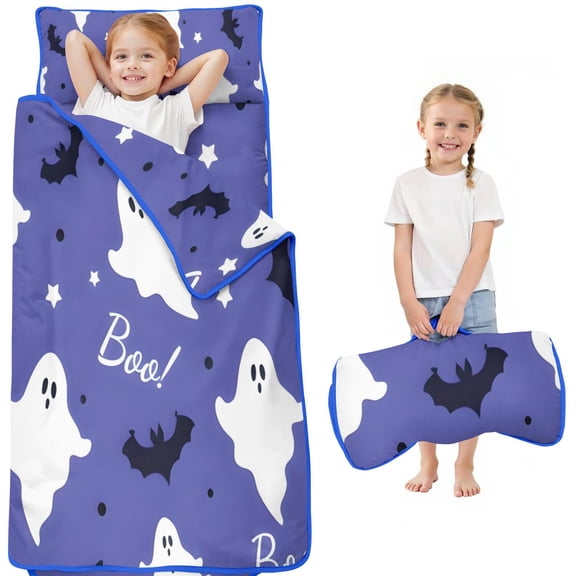 Halloween Ghosts Bats Stars and Boo Toddler Nap Mats for Kids Preschool,50"x20" Sleeping Mat Bag or Kids,Toddler Sleeping Bag,Toddler Nap Mat or Daycare