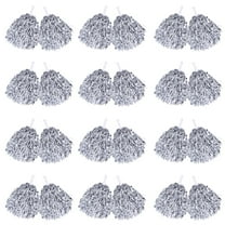 CUGBO 24Pcs Cheerleading Pom Poms, Handle Metallic Foil Flower Ribbons for Dance Sports Game Party (Silver)