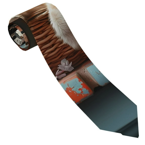 Vsdgher Cat Asleep Among Flowers Print Ties for Men 4.7" Formal Necktie Wedding Accessory Men's Business Ties for Wedding Bussiness Work