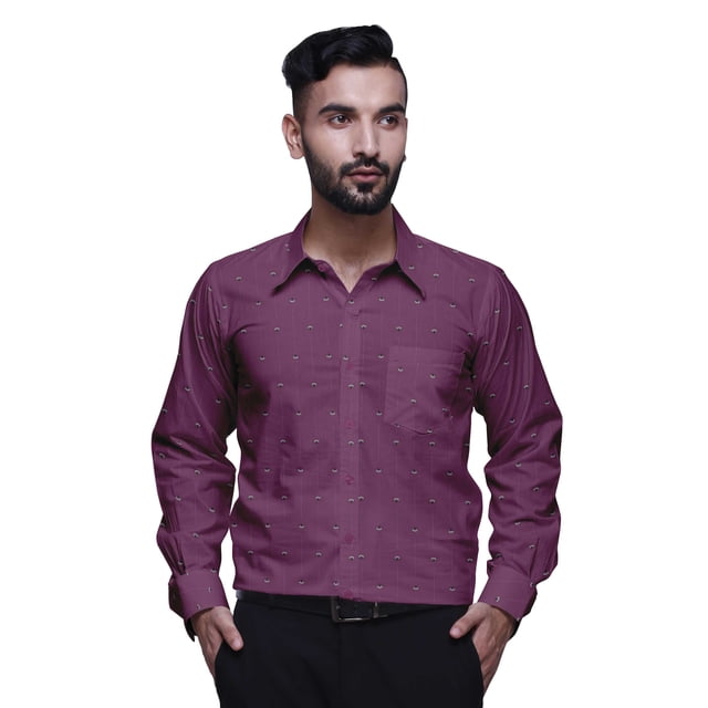 BESTMAN Cotton Formal Shirts For Men Slim Fit Printed Full Sleeve Shirts For Men