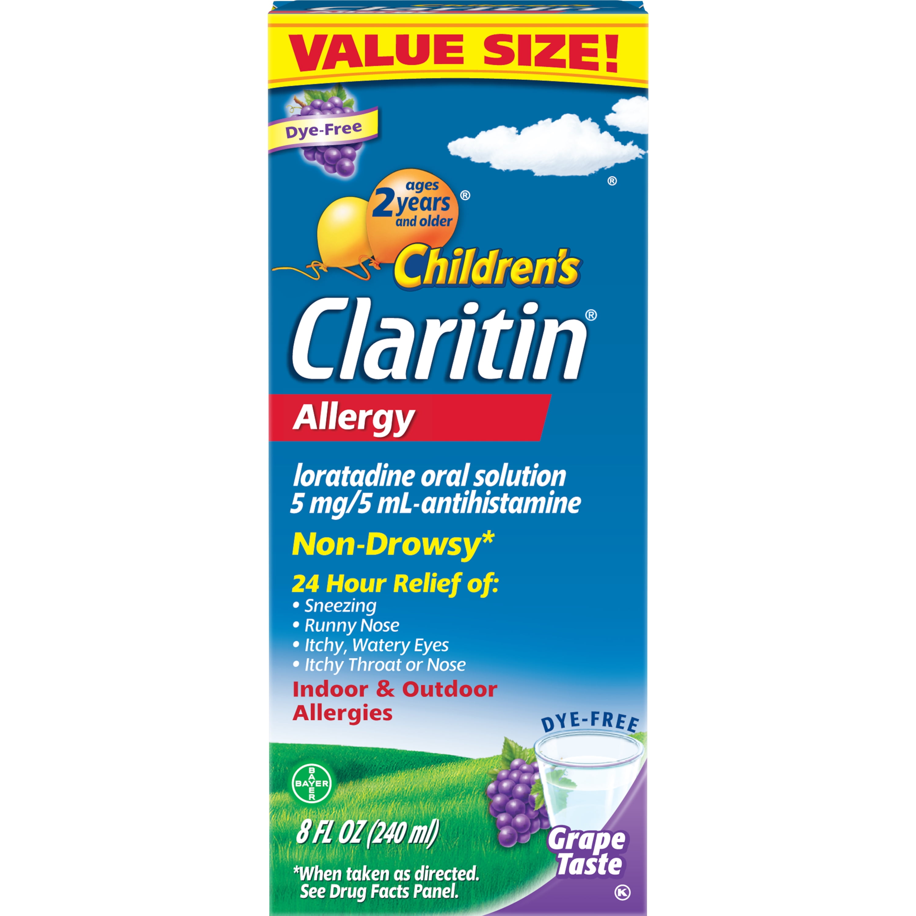 Children's Claritin 24 Hour NonDrowsy Allergy Relief Grape Syrup, 8 Fl Oz