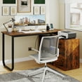 thumbnail image 2 of Costway L-Shaped Desk with Power Outlet 55" Reversible Computer Desk with 3 Drawers Rustic Brown & Black, 2 of 10