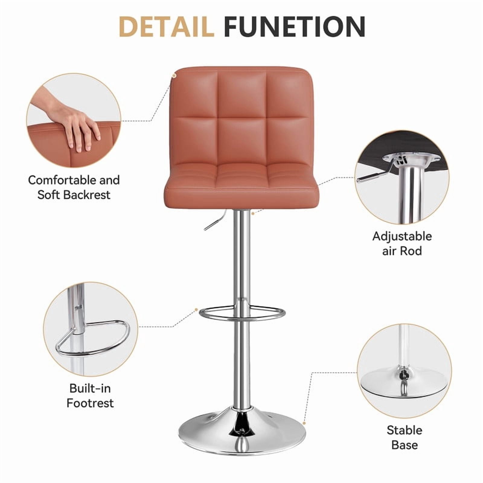 Daluvenix Swivel Bar stools set of 2 Modern PU Leather Barstools with Midback, Adjustable Counter Height Bar Chairs for Kitchen Island, Brown