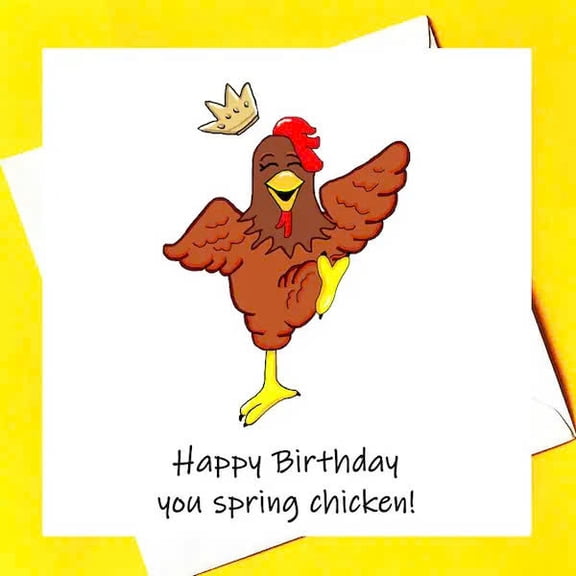 Happy Birthday Card – Fun Spring Chicken Design with Crown – Blank Inside for Personal Messages – Perfect for Birthdays, Anniversaries, and Celebrations