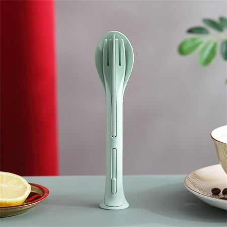 

KEVCHE Three-in-one Portable Knife And Fork Spoon Family Plastic Spoon And Fork Western Food Tableware Set Kids - Mint Green