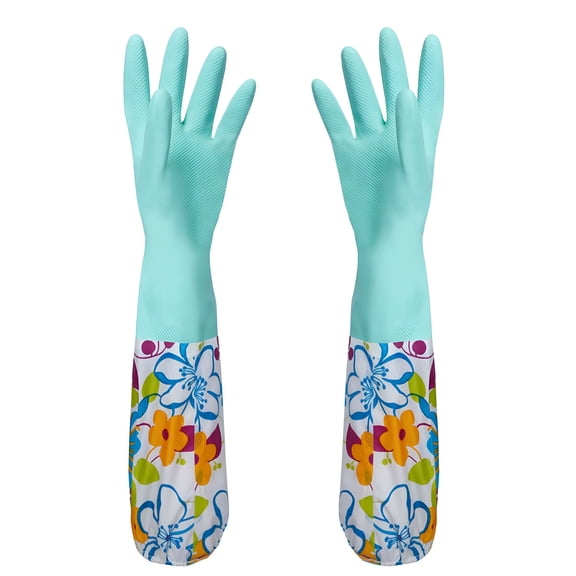 ACDANC Reusable Rubber Cleaning Gloves Household Kitchen Thickening Waterproof Non-Slip Floral Dish Washing Gloves with Lining