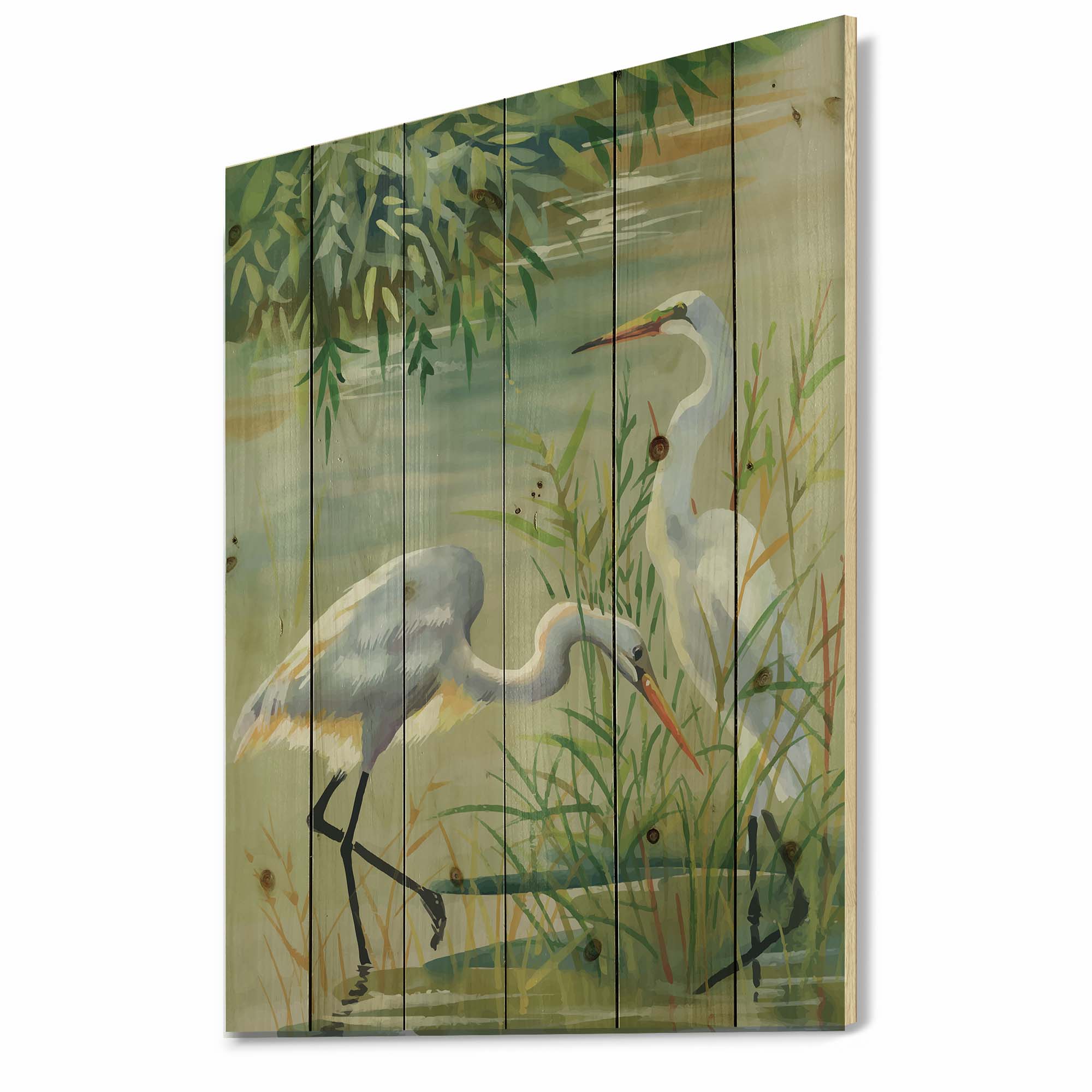 Designart 'Portrait Of Heron Birds I' Traditional Print on Natural Pine Wood