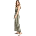 thumbnail image 2 of Mine Women's Juniors Stripe Wide-Leg Slinky Stripe V-Neck Jumpsuit (L, Olive), 2 of 3