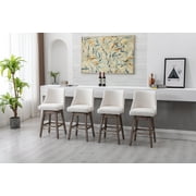 Guyou 27.5Counter Height Bar Stools Set of 2, Nailhead Trim Linen Barstools with Back and Wood Legs, 360°Swivel Upholstered Stool Chairs for Kitchen Island Breakfast Bar Restaurant, Cream