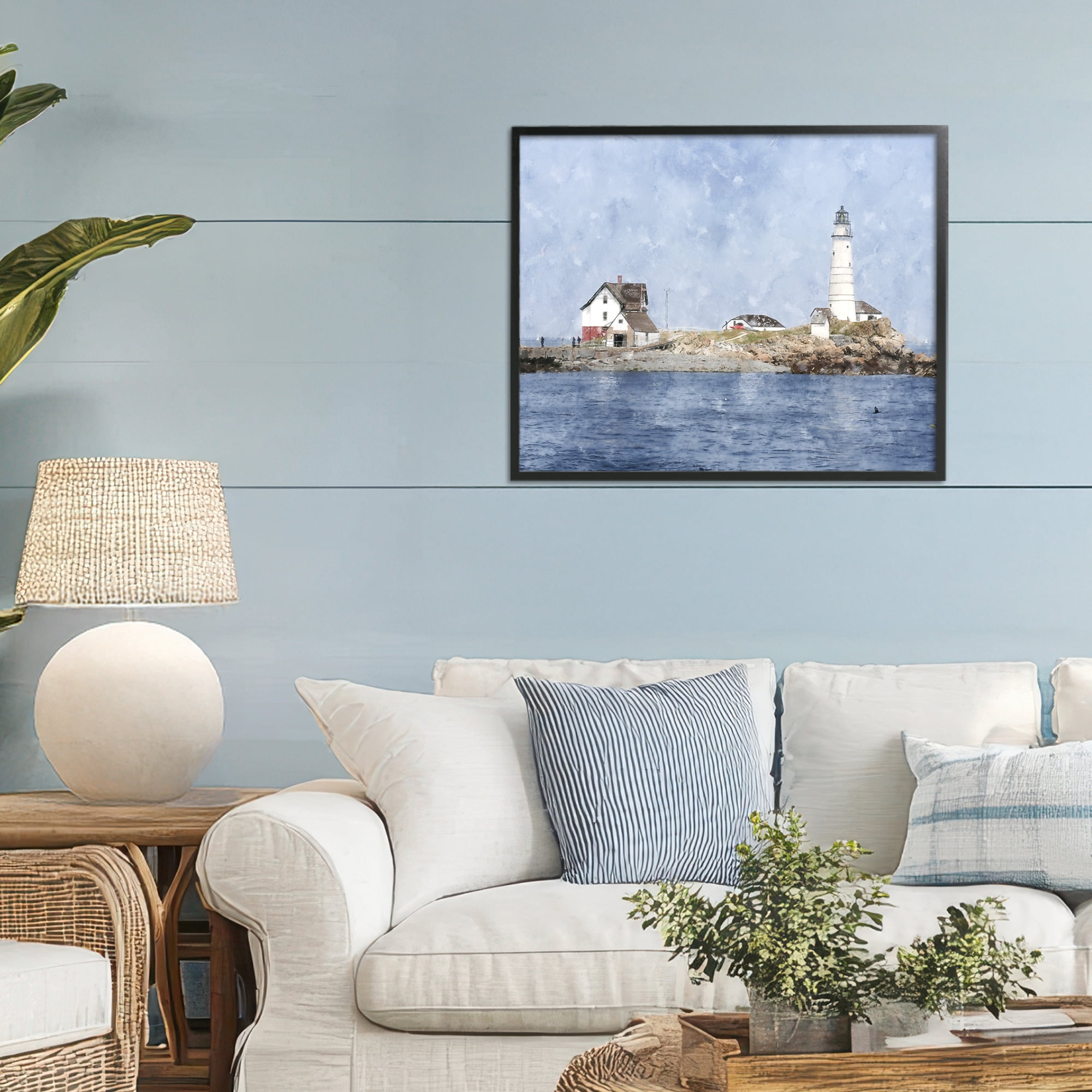Stupell Industries Picturesque Lighthouse Island Black Framed Giclee Art, design by Kim Curinga