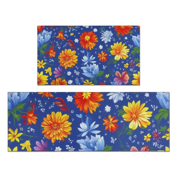 Pioneer Flower Floral Print Pattern Kitchen Rugs Sets Of 2,Anti Fatigue Kitchen Mat Rugs Non Slip Washable,Decorative Kitchen Floor Mats for Kitchen,Sink,Laundry,17"x30" 17"x47"
