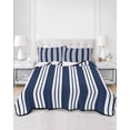 thumbnail image 2 of Quilts Twin Size Bedding Set, Striped Navy Blue Lightweight Quilted Comforter, Farmhouse Line Stripes Classic Soft Reversible Bedspread Coverlet with Pillow Covers for All Season, 68" x 86", 2 of 7