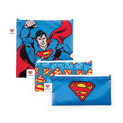 Bumkins Superman Reusable Sandwich Bag and Snack Bags,