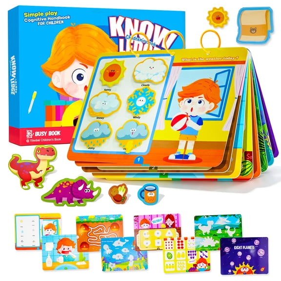 Toddler Boys Busy Book – Montessori Educational Toy, Preschool Learning Activities for Fine Motor Skills, Quiet Interactive Book for Boys, Kids Cognitive Puzzle Game Gift Ages 3-6