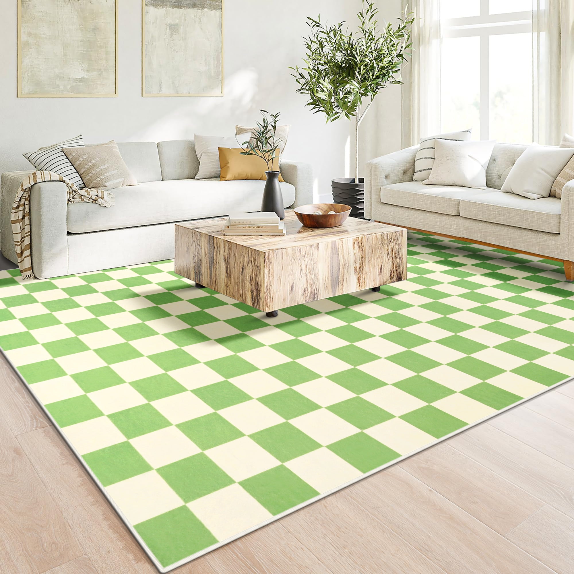 Lochas Checkered Area Rugs Checkerboard Rug Plaid Carpet for Living Room Bedroom Home Decor,5'x8',Green