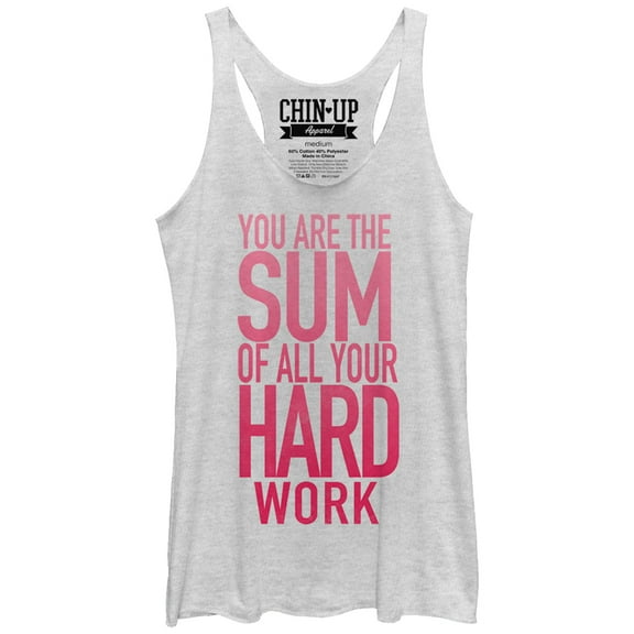 Women's CHIN UP Sum of all Your Hard Work  Racerback Tank Top White Heather Large