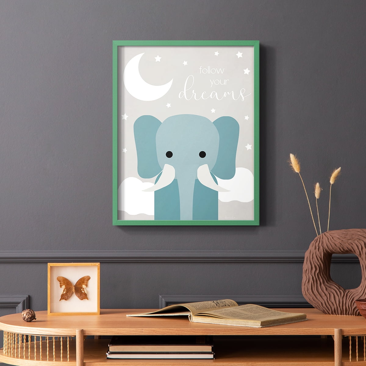 Dreams Elephant in Paper Solid Wood 11 x 14 Framed Print