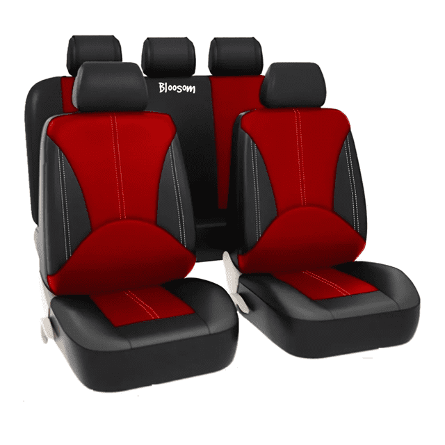 Fundas De Asiento Bloosom De Coche Cuero Respirable 9 Piezas Bicolor Rojo