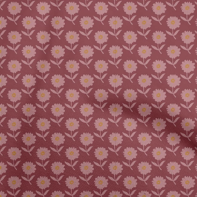 oneOone Viscose Chiffon Maroon Fabric Floral With Lines Craft Projects Decor Fabric Printed By The Yard 42 Inch Wide
