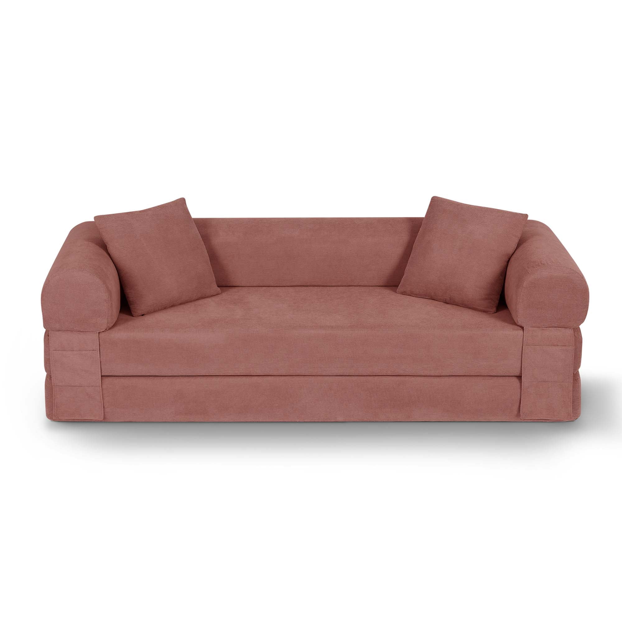 Miniyam 80" W Convertible Sofa, Boneless Couches for Living Room, Folding Sleeper Sofa Bed Queen with Pockets, Corduroy Flod Out Compressed Couch in a Box(Pink)