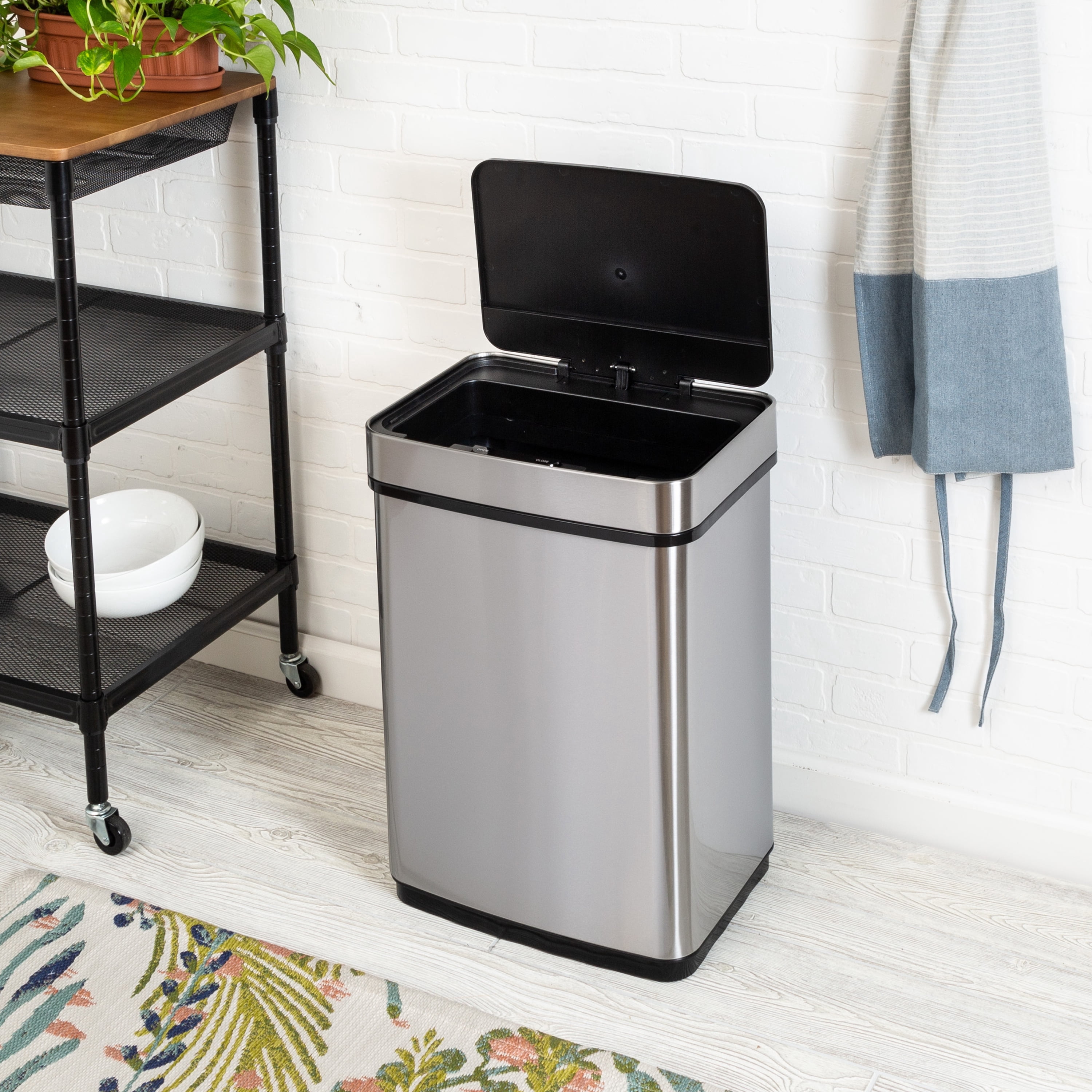 Honey-Can-Do 13.2 gal Silver Stainless Steel Touchless Sensor Automatic Touchless Trash Can
