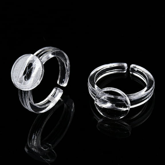 Transparent Acrylic Open Cuff Ring Components Flat Round Ring Settings for Clear US Size 3(14mm) Tray: 9mm