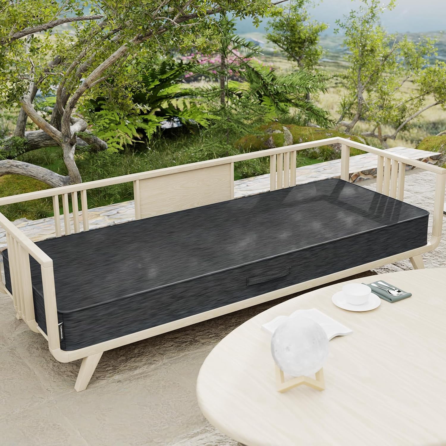 GKTG Outdoor Olefin Water-Resistant Bench Cushion, Weather and Fade Resistant Patio Furniture Thickened Seat Pad with Handle and Adjustable Strap