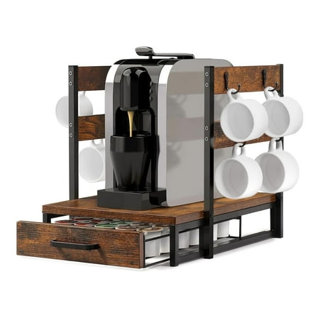 Halicool Coffee Pod Holder for Counter 35 Capacity Rotating Brown Wood Beverage Pod Holders