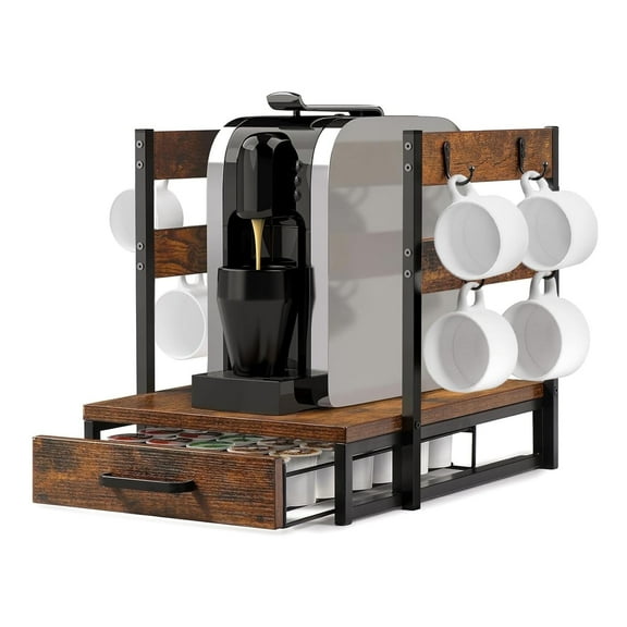Halicool Coffee Pod Holder for Counter 35 Capacity Rotating Brown Wood Beverage Pod Holders