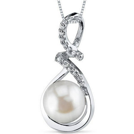 9.0mm Freshwater Cultured White Pearl Rhodium over Sterling Silver Pendant, 18