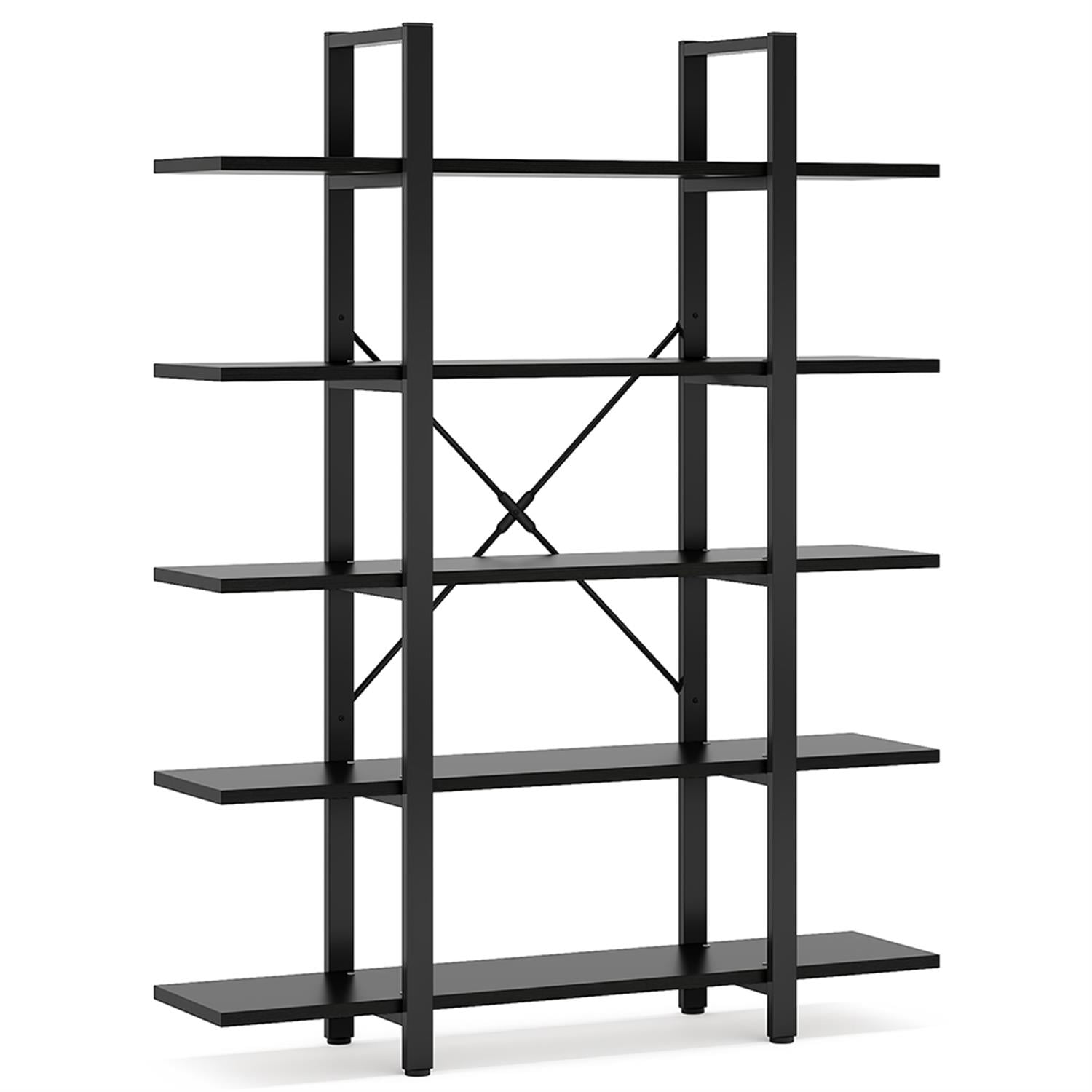 Demi Bonn 5 Tier Bookshelf, Bookshelves, Open Etagere Bookcase Shelf Storage Organizer, Free Standing Storage Shelving Unit for Bedroom, Living Room and Home Office, Black