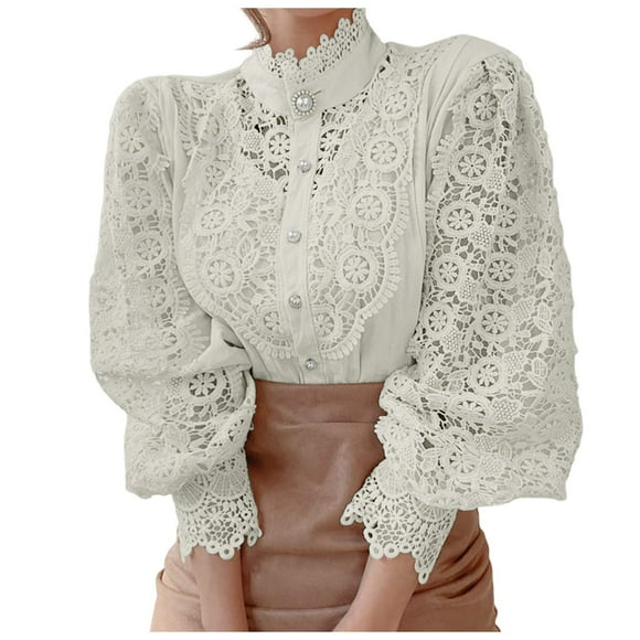 Hauts Amples Chic pour Femmes à Boutons, Découpes en Dentelle, Patchwork Floral, Grande Taille, Vert, TTTG