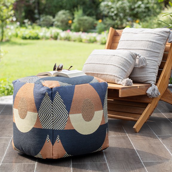 Martinique Orange 18" x 18" x 18" Multicolor Pouf