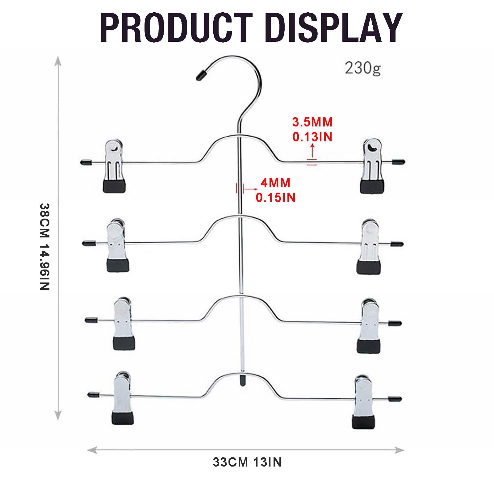 4 Tier Metal Skirt Hangers for Women, Pants Hanger Space Saving with Adjustable Clips, Gain 70% More Space, Non Slip Grip for Slacks, Trousers, Shorts, Jeans, Towels, 13.0x14.96"