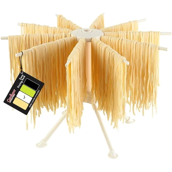 Cambom Foldable Pasta Drying Rack- Plastic Spaghetti Noodle Dryer with 10 Bar Handles (WHITE)