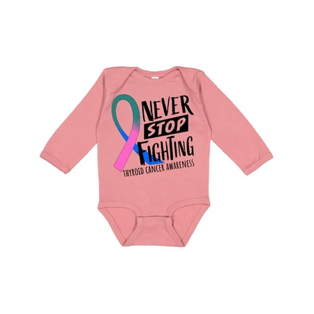 

Inktastic Never Stop Fighting Thyroid Cancer Awareness Ribbon Gift Baby Boy or Baby Girl Long Sleeve Bodysuit
