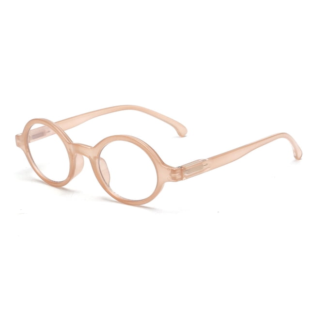 Round Reading Glasses Spring Hinge Readers Men Women Glasses for Reading c7 apricot +400
