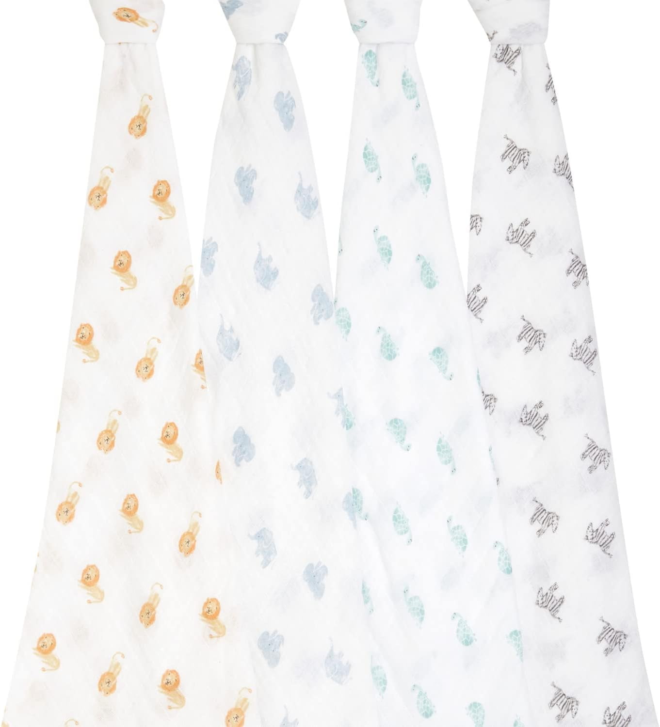 aden + anais Organic Cotton Muslin Swaddle Blanket, Multi Animal Kingdom, Unisex, 4-Pack
