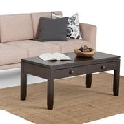 Simpli Home Cosmopolitan 42 inch Wide Solid Wood Contemporary Coffee Table in Mahogany Brown