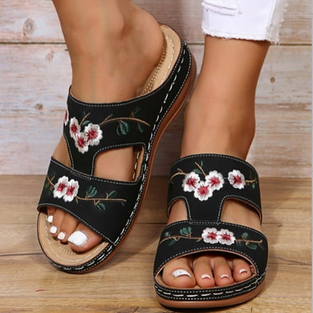

Tejiojio Womens Sandals Clearance Ladies Wedge Heel Embroidery Flower Womens Shoes