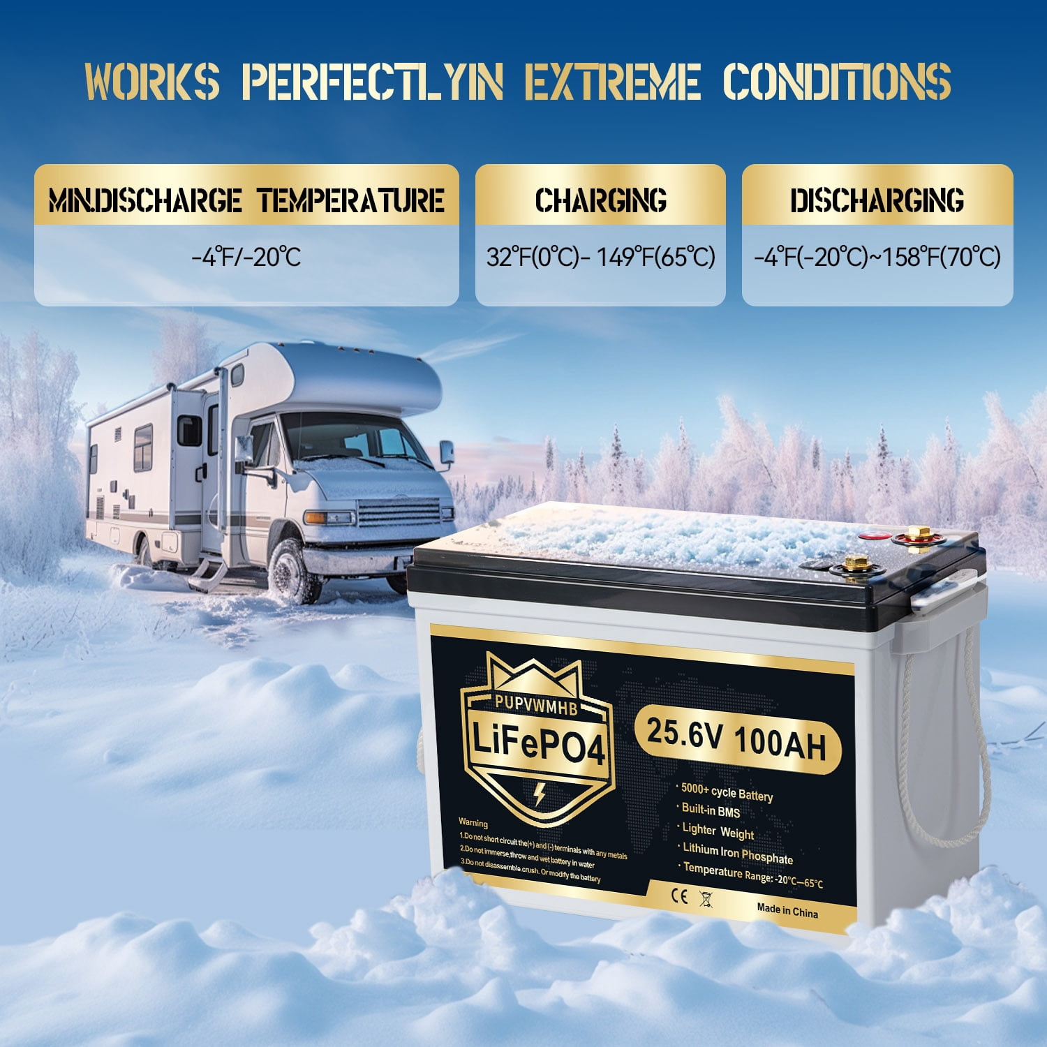 24V 100Ah LiFePO4 Battery, Lithium Battery Built-in 100A BMS, 5000  Cycles Rechargeable Battery, Max. 2560W Load Power, Perfect for RV, Solar, Marine, Overland/Van, Off-Grid