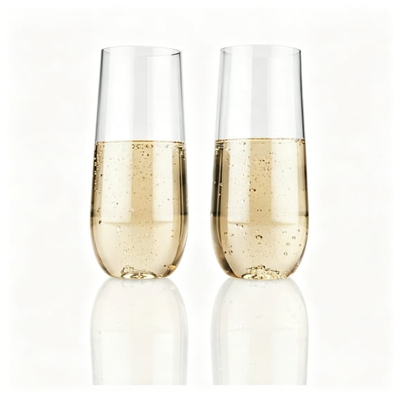ACDANC Stemless Champagne Flutes for Birthday,Holiday for Party Wedding Celebration Toast Reusable Plastic Drinkware Serving Accessory Gift,8 Oz,Set of 2