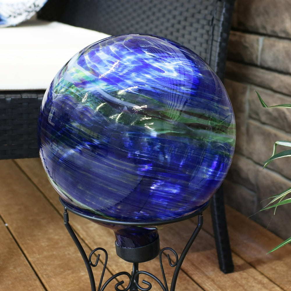 Sunnydaze Garden Gazing Globe Northern Lights Green And Blue Glass Orb 10