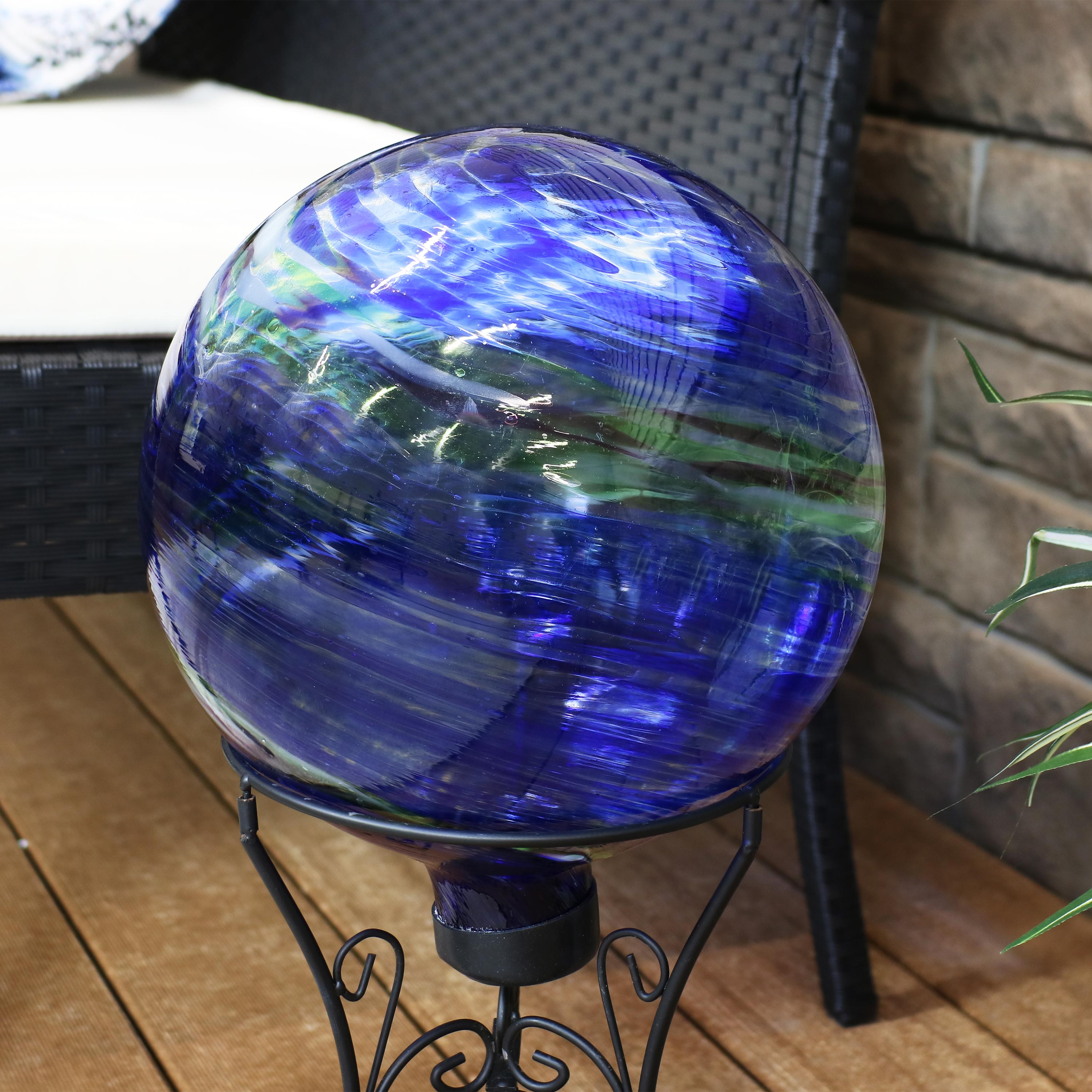 Sunnydaze Garden Gazing Globe Northern Lights Green and Blue Glass Orb 10/"