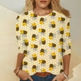 thumbnail image 2 of JLFKNG Womens T Shirts Fashion Letter Printed Bee Festival Style T-Shirts V Neck 3/4 Sleeve Breathable Loose Fit T Shirt Tops Comfy Summer Clothes, 2 of 4