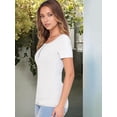 thumbnail image 4 of Women'S Spring Summer Short Sleeve Tops Ribbed Knit Henley Button Up Slim Fit Basic Casual T Shirts Blouse White M, 4 of 9