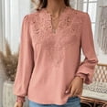 thumbnail image 3 of TKLPEHG Womens Tops Dressy Casual V Neck Hollow Lace Elegant Shirts Fashion Lightweight Long Sleeve Classic Solid Color Loose Leisure Comfy Blouses (Pink,XXL), 3 of 7