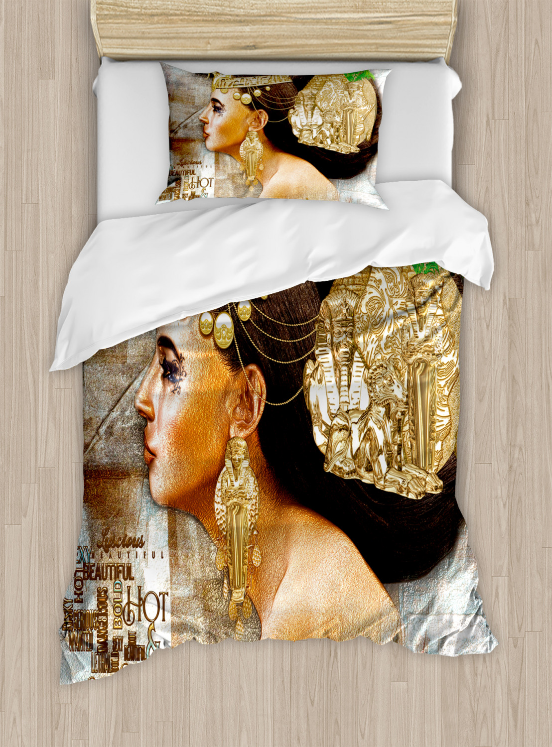 Egyptian Duvet Cover Set Twin Size, Woman Queen Cleopatra Profile