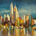 thumbnail image 2 of Florio, Luigi 12x12 Black Ornate Wood Framed with Double Matting Museum Art Print Titled - Manhattan Aqua- detail, 2 of 4